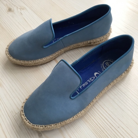 blue leather espadrilles